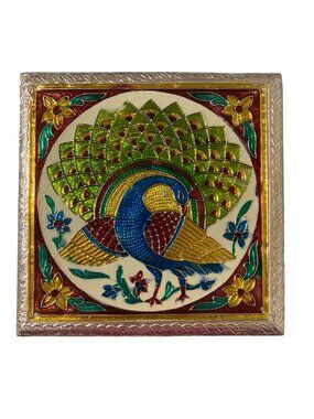 Meenakari Peacock Metal Foil And Wooden Jewelry Keepsake Box Peacock